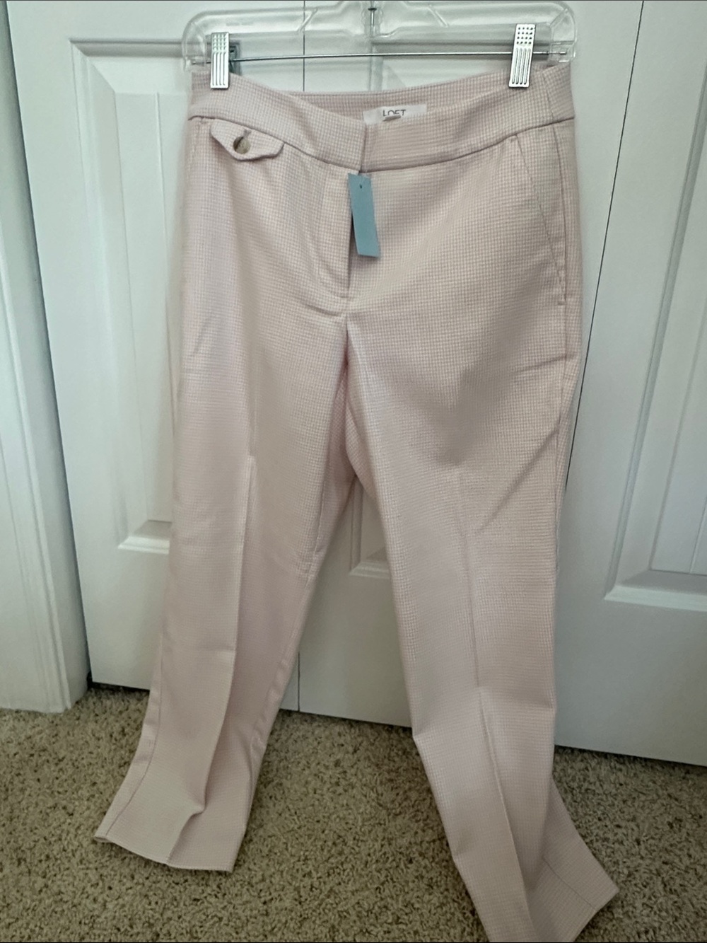 LOFT Light Pink checkered Straight-Leg cropped Trousers